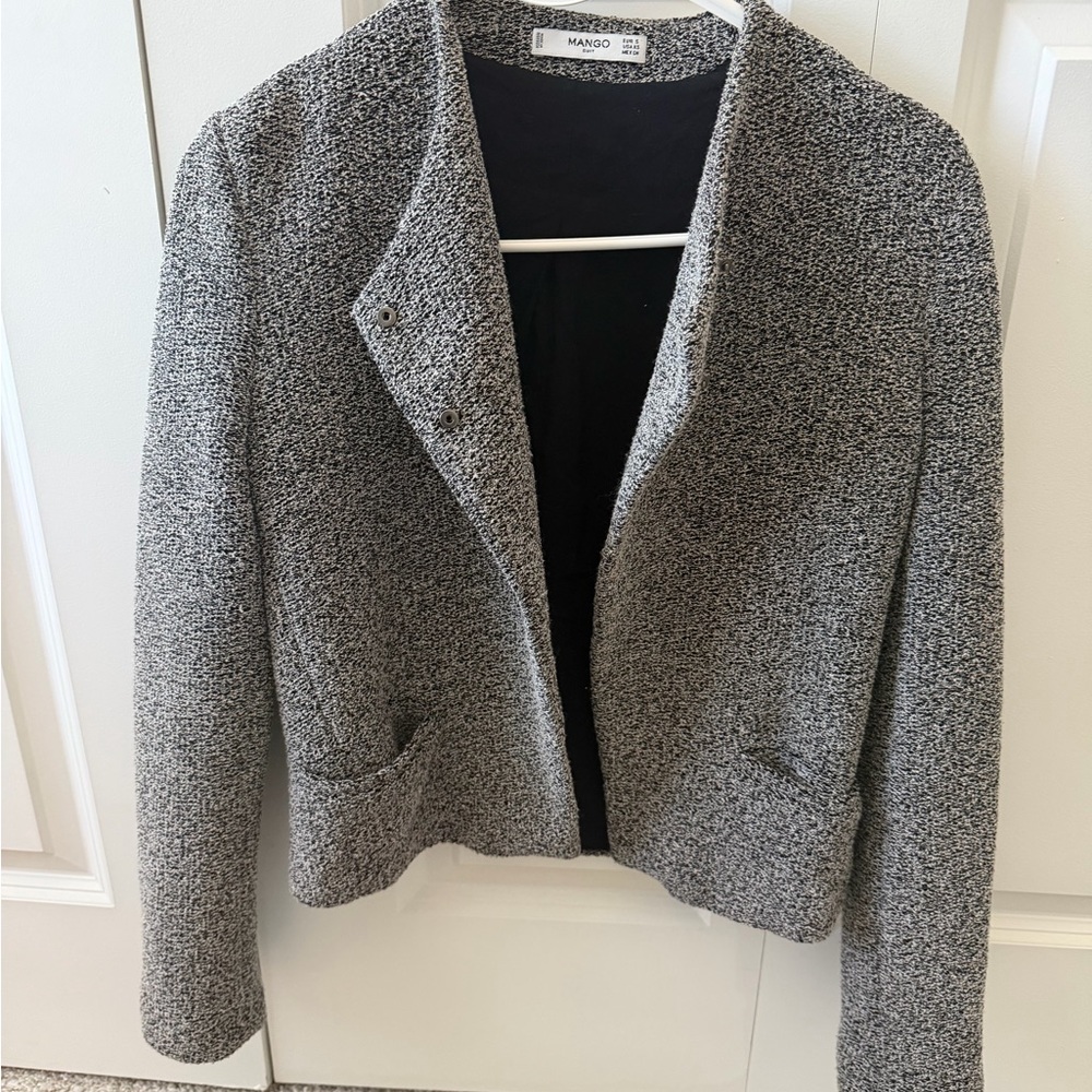 MNG Suit Women's Black and White Tweed Blazer